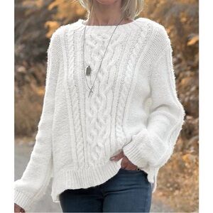 BOGO! Wooden Ships Cozy Cable Pullover Soft Mohair Ecru Size S/M